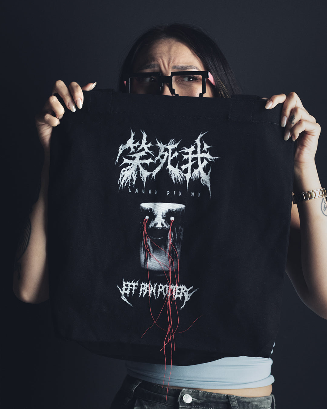 "Laugh Die Me" Tote Bag